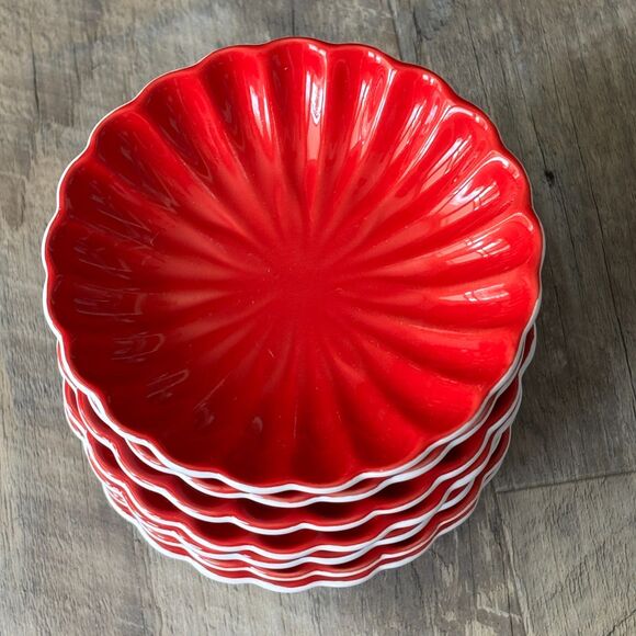 Set Of 7 Red Stoneware Horderve Pier 1 Imports Plates - Picture 6 of 6